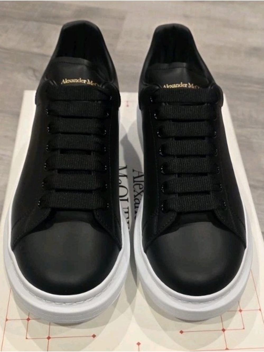 Alexander McQueen Black Leather Platform Sneakers with White Sole
